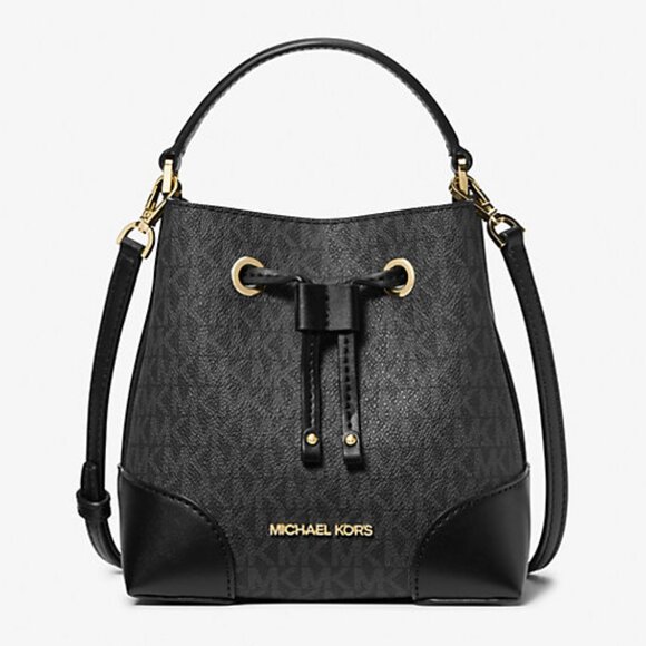 New Michael Kors Mercer Small Logo Bucket Bag Black - Picture 1 of 3